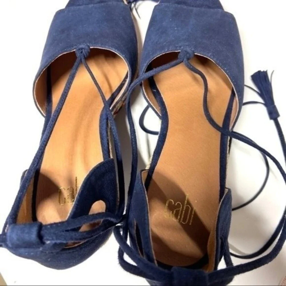 Cabi Isla Wedges Espadrille Sandal Blue Suede  6M